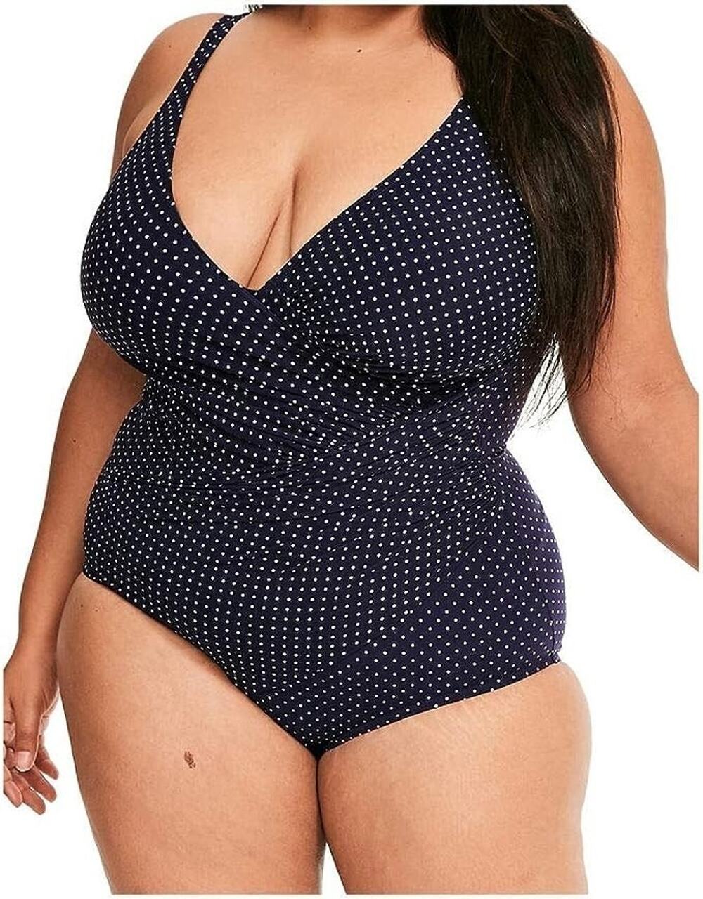 Miraclesuit Navy Blue Polka Dot Shaping One Piece Swimsuit Womens 18 Retro